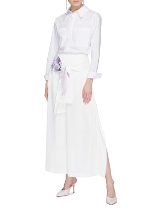 Figure View - Click To Enlarge - PATRICIA IGLESIAS - Floral print sash tie split outseam pants