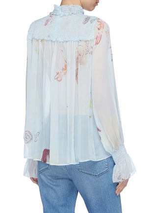 Back View - Click To Enlarge - PATRICIA IGLESIAS - Smocked yoke floral print silk organza blouse