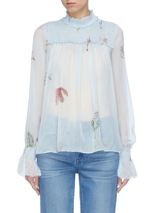 Main View - Click To Enlarge - PATRICIA IGLESIAS - Smocked yoke floral print silk organza blouse