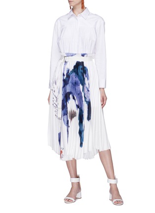 Figure View - Click To Enlarge - PATRICIA IGLESIAS - Belted floral print pleated shirt dress