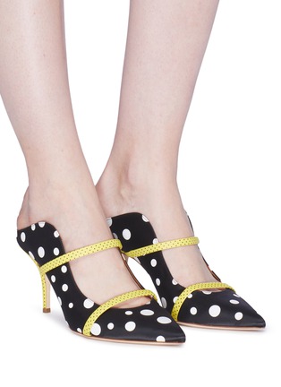 Figure View - Click To Enlarge - MALONE SOULIERS - 'Maureen' polka dot strappy satin mules
