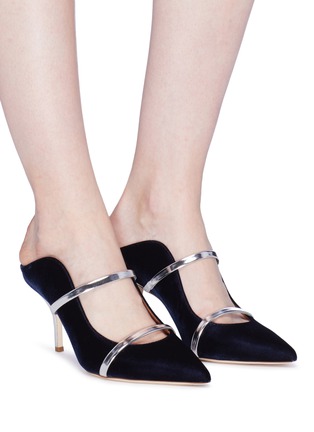 Figure View - Click To Enlarge - MALONE SOULIERS - 'Maureen' mirror strap velvet mules