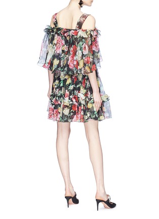 Figure View - Click To Enlarge - - - Floral print ruffle off-shoulder silk chiffon dress