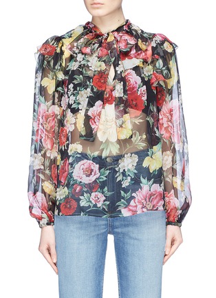 Main View - Click To Enlarge - - - Floral print silk chiffon pussybow top