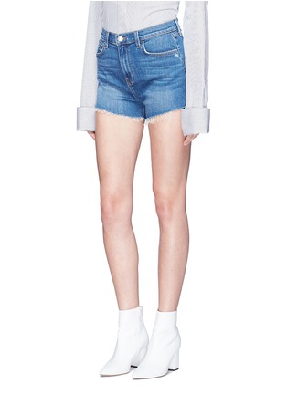 Front View - Click To Enlarge - L'AGENCE - 'Ryland' frayed cuff denim shorts