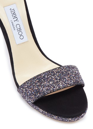 Detail View - Click To Enlarge - JIMMY CHOO - 'Misty 100' suede ankle strap coarse glitter sandals