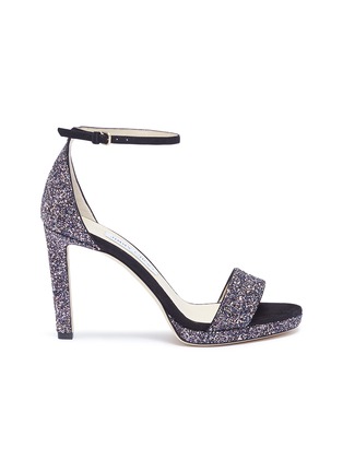 Main View - Click To Enlarge - JIMMY CHOO - 'Misty 100' suede ankle strap coarse glitter sandals