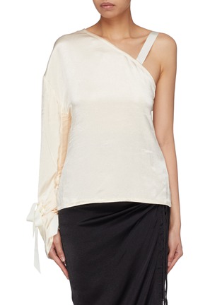 Main View - Click To Enlarge - ELISSA MCGOWAN - Bow cuff satin one-shoulder blouse