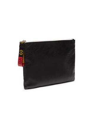 Detail View - Click To Enlarge - BALENCIAGA - Logo strap crinkled leather zip pouch