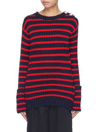 Main View - Click To Enlarge - LA FETICHE - 'Godard' side zip colourblock stripe lambswool sweater