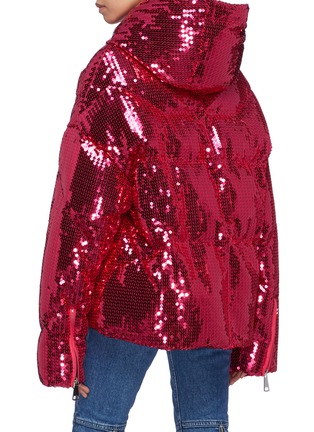Back View - Click To Enlarge - KHRISJOY - Slogan drawstring hooded sequin down puffer jacket