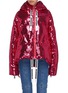 Main View - Click To Enlarge - KHRISJOY - Slogan drawstring hooded sequin down puffer jacket