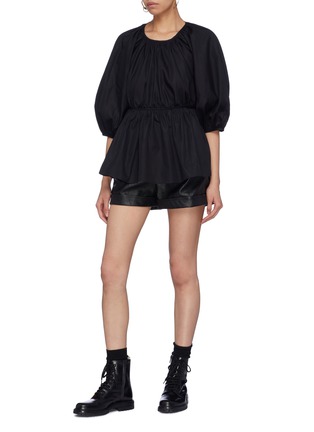 Figure View - Click To Enlarge - CECILIE BAHNSEN - 'Signe' tie open back puff sleeve peplum blouse
