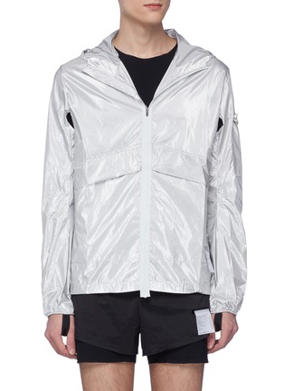 Main View - Click To Enlarge - SATISFY - 'Run Away' slogan print packable metallic windbreaker jacket