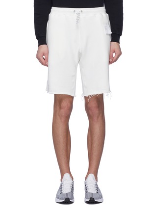Main View - Click To Enlarge - SATISFY - 'Jogger' raw cuff slogan print performance sweat shorts