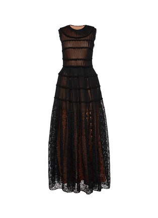 Main View - Click To Enlarge - ALAÏA - Guipure lace skirt tiered plissé pleated knit dress