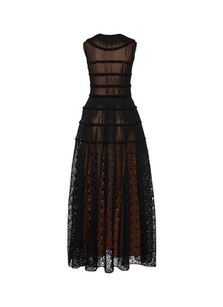 Figure View - Click To Enlarge - ALAÏA - Guipure lace skirt tiered plissé pleated knit dress