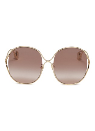Main View - Click To Enlarge - GUCCI - Cutout metal oversized round sunglasses