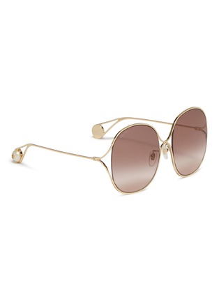 Figure View - Click To Enlarge - GUCCI - Cutout metal oversized round sunglasses