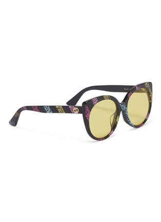 Figure View - Click To Enlarge - GUCCI - Glitter stripe acetate cat eye sunglasses