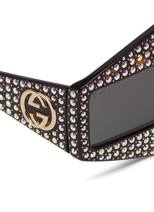 Detail View - Click To Enlarge - GUCCI - Glass crystal stud tortoiseshell acetate angular frame sunglasses