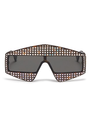 Main View - Click To Enlarge - GUCCI - Glass crystal stud tortoiseshell acetate angular frame sunglasses