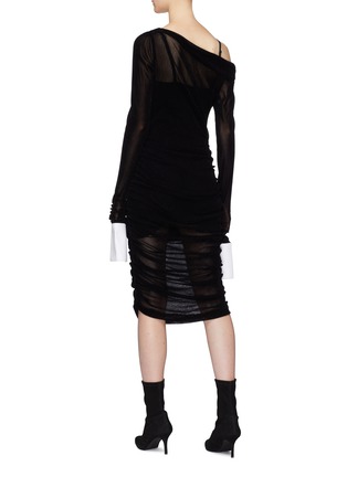 Back View - Click To Enlarge - ANAÏS JOURDEN - Ruched one-shoulder mesh dress