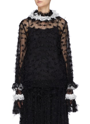 Main View - Click To Enlarge - ANAÏS JOURDEN - 'Black' Twinkle' ruffle collar polka dot embroidered mesh top