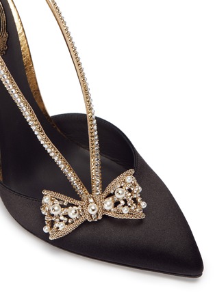 Detail View - Click To Enlarge - RENÉ CAOVILLA - Strass strap faux pearl bow satin d'Orsay pumps
