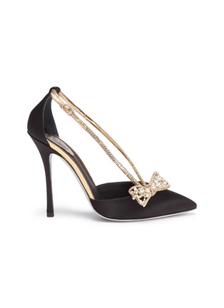 Main View - Click To Enlarge - RENÉ CAOVILLA - Strass strap faux pearl bow satin d'Orsay pumps