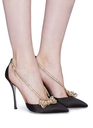 Figure View - Click To Enlarge - RENÉ CAOVILLA - Strass strap faux pearl bow satin d'Orsay pumps
