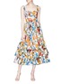 Figure View - Click To Enlarge - - - Floral bamboo print tiered poplin dress