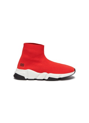 Main View - Click To Enlarge - BALENCIAGA - 'Speed' Double-B logo print slip-on knit kids sneakers