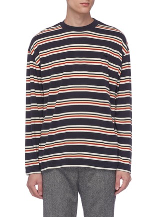 Main View - Click To Enlarge - MAISON KITSUNÉ - Fox logo embroidered stripe long sleeve T-shirt