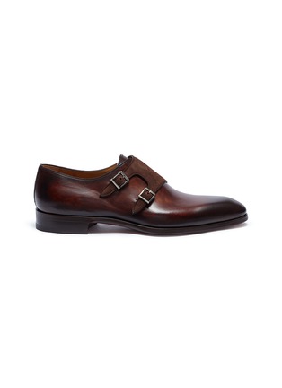 Main View - Click To Enlarge - MAGNANNI - Suede double monk strap leather shoes