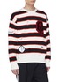 Detail View - Click To Enlarge - OPENING CEREMONY - Logo chenille patch stripe distressed unisex varsity sweater