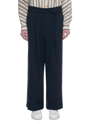 Main View - Click To Enlarge - ETHOSENS - Belted drop crotch wool wide leg pants
