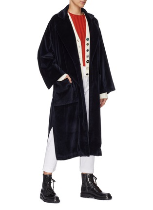 Figure View - Click To Enlarge - BARENA - 'Loredan' notched lapel belted velour coat