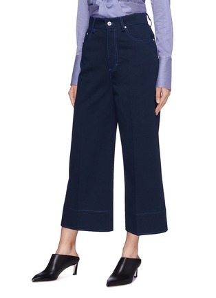 Front View - Click To Enlarge - CÉDRIC CHARLIER - Contrast topstitching denim culottes