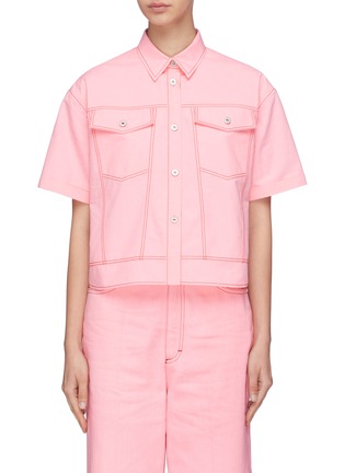 Main View - Click To Enlarge - CÉDRIC CHARLIER - Patch pocket contrast topstitching shirt