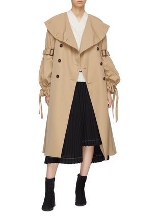 Figure View - Click To Enlarge - ENFÖLD - Oversized collar double breasted twill trench coat