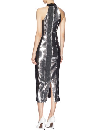 Back View - Click To Enlarge - GALVAN LONDON - 'Chrome' panelled sequin high neck dress
