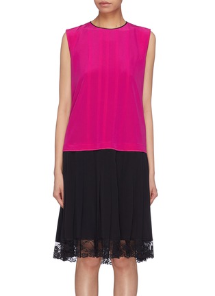 Main View - Click To Enlarge - MARC JACOBS - Contrast back colourblock pleated Chantilly lace hem dress