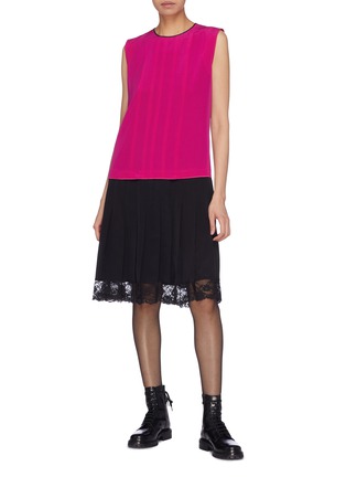 Figure View - Click To Enlarge - MARC JACOBS - Contrast back colourblock pleated Chantilly lace hem dress