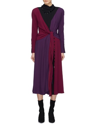 Main View - Click To Enlarge - MARC JACOBS - Glass crystal colourblock knot front crepe dress