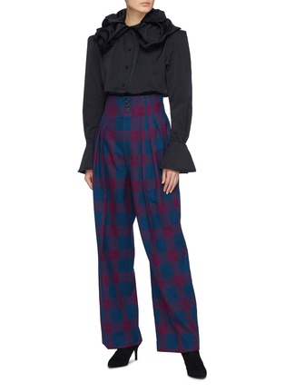 Figure View - Click To Enlarge - MARC JACOBS - Pleated tartan plaid wool twill wide leg pants