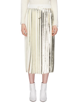 Main View - Click To Enlarge - MAISON FLANEUR - Metallic stripe pleated wool knit midi skirt