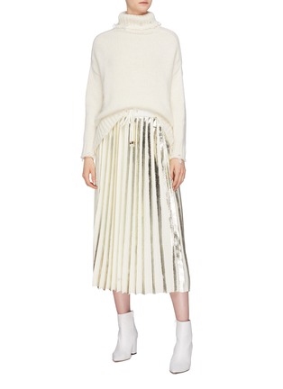 Figure View - Click To Enlarge - MAISON FLANEUR - Metallic stripe pleated wool knit midi skirt