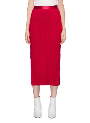 Main View - Click To Enlarge - MAISON FLANEUR - Button outseam wool rib knit midi skirt