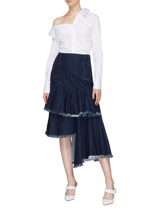 Figure View - Click To Enlarge - 73052 - 'Urban Legend' asymmetric ruffle tiered denim skirt